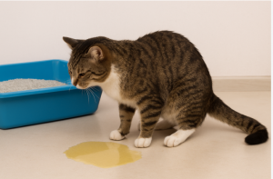 gato orinando fuera del arenero